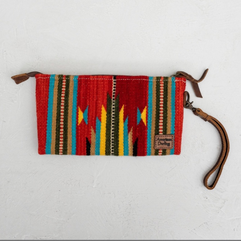 American Darling Red and Turquoise Western Clutch Genuine Leather (LBB148)